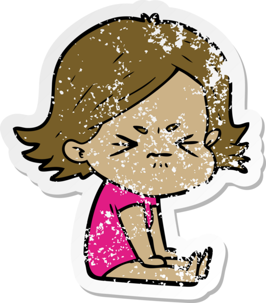 Bir insan tarafından çizilmiş kızgın bir kızın sıkıntılı çıkartması.