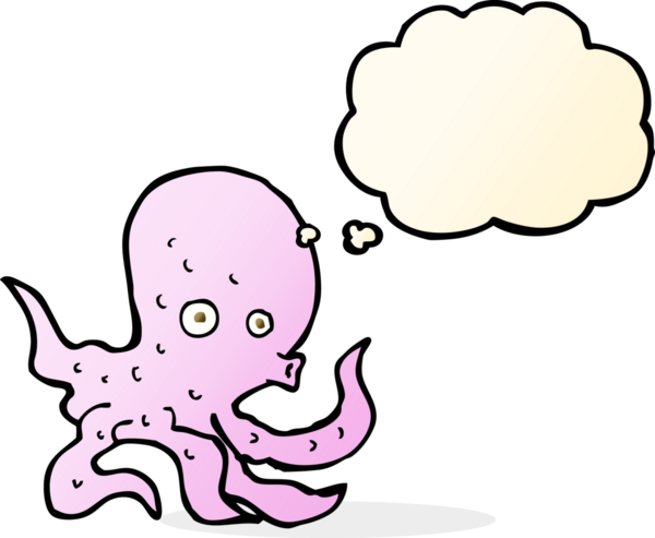 Bir insan tarafından çizilmiş düşünce baloncuklu ahtapot.