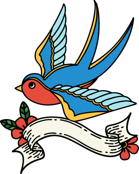 Geleneksel dövme, bir insan tarafından çizilmiş bir kırlangıç sancağıyla