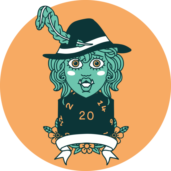 Bir insan tarafından çizilmiş 20 zarlı yarım ork ozan simgesi