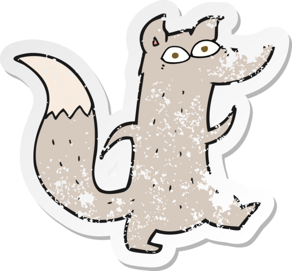 Bir insan tarafından çizilmiş şirin bir kurdun gerilmiş çıkartması.