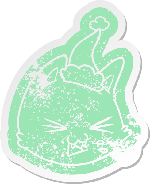 Tuhaf bir çizgi film tükürüyor. Kedi suratlı, Noel Baba şapkası takan, bir insan tarafından çizilmiş.