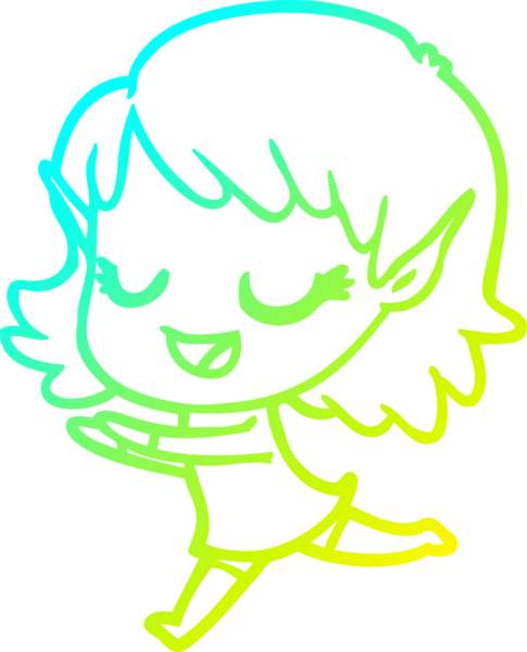 Bir insan tarafından çizilen mutlu bir elf kızı çizimi.