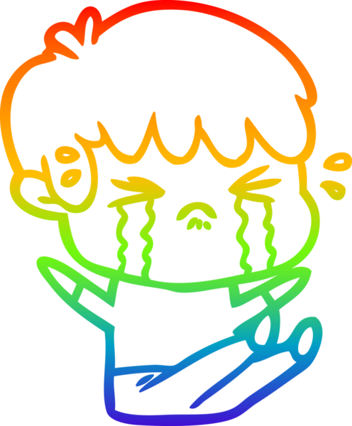 Gökkuşağı gradyan çizimi bir insan tarafından çizilmiş ağlayan bir çizgi çocuk çizimi