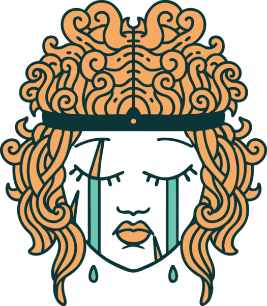 Retro Dövme Tarzı Bir insan tarafından çizilmiş ağlayan barbar insan