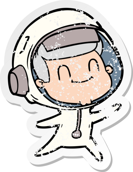 Bir insan tarafından çizilmiş mutlu bir astronotun sıkıntılı çıkartması.