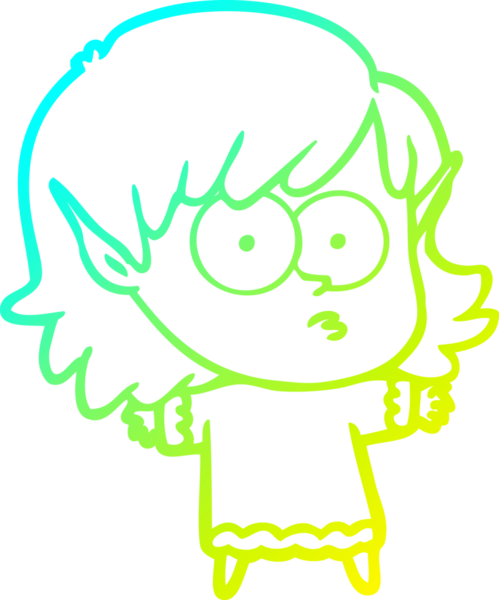 Soğuk gradyan çizgi çizimi bir insan tarafından çizilmiş bir elf kızı