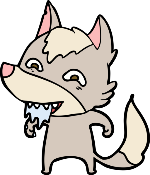 Bir insan tarafından çizilmiş aç kurt çizgi filmi.