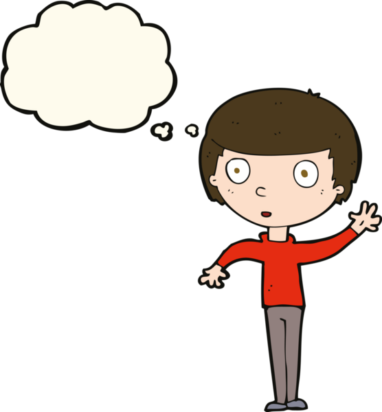 Bir insan tarafından çizilmiş düşünce baloncuğu olan bir çocuk.