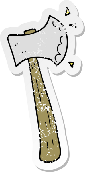 Bir insan tarafından çizilmiş karikatür baltasının sıkıntılı çıkartması.