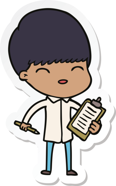 Bir insan tarafından çizilmiş notlar alan bir çizgi film çocuğunun çıkartması.