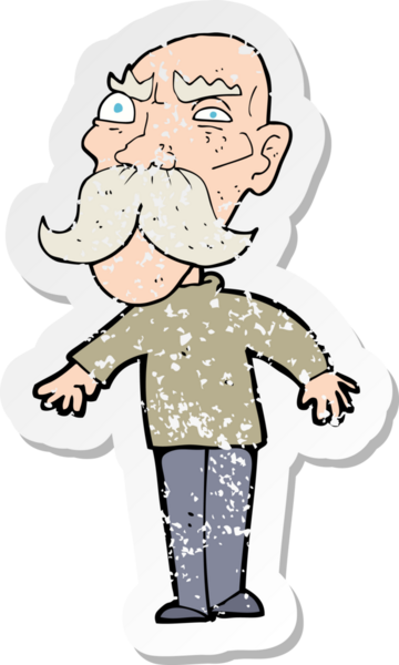 Bir insan tarafından çizilmiş kızgın yaşlı bir adamın gerilmiş çıkartması.