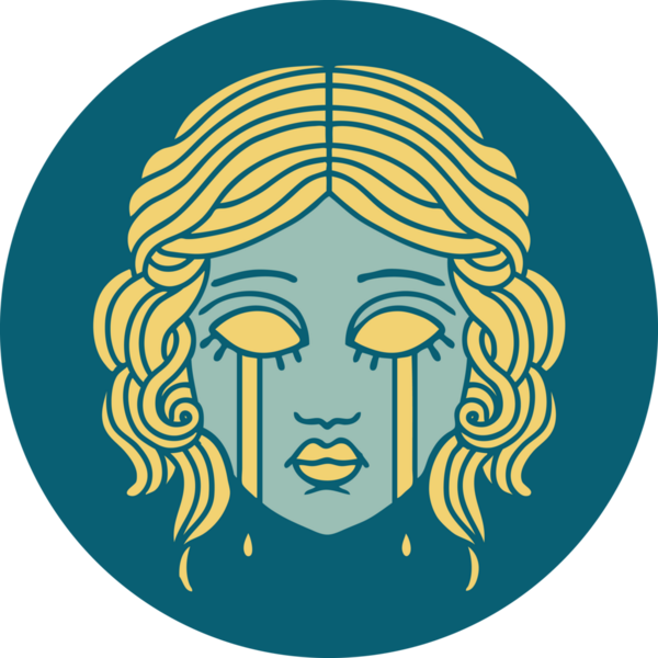 İkonik dövme stili. Bir insan tarafından çizilmiş ağlayan kadın yüzü.