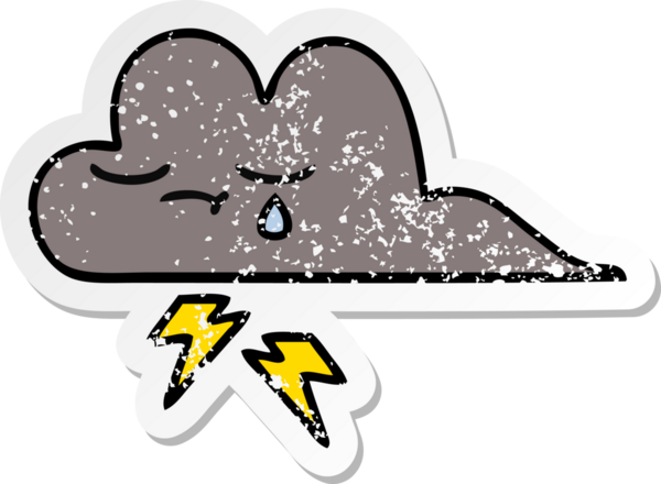 Bir insan tarafından çizilmiş tatlı bir karikatür fırtına bulutunun sıkıntılı çıkartması