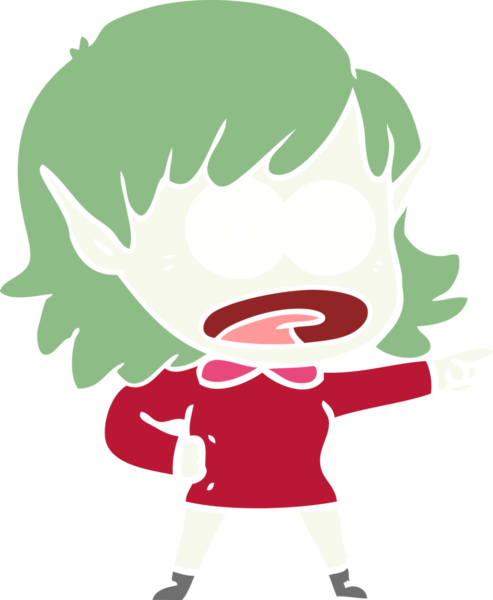 Düz renkli çizgi film bir insan tarafından çizilmiş elf kızı şok etti.