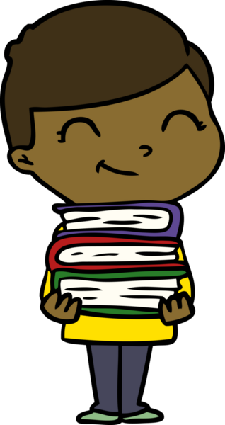 Bir insan tarafından çizilmiş kitapları olan çizgi film çocuğu.