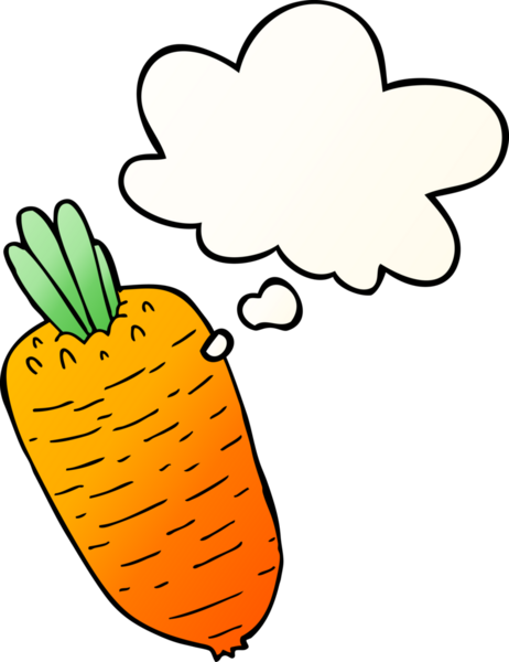 Düşünce baloncuğu olan karikatür sebzesi bir insan tarafından çizilmiş.