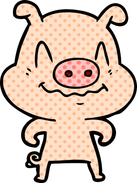 Bir insan tarafından çizilmiş sinirli çizgi film domuzu.