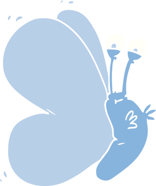 Bir insan tarafından çizilmiş komik düz renkli çizgi film kelebeği.