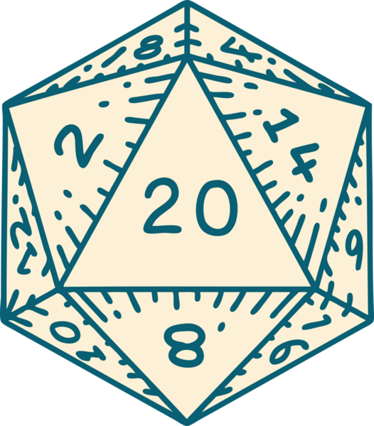 Retro Dövme Biçimi Doğal 20 D20 zar bir insan tarafından çizildi