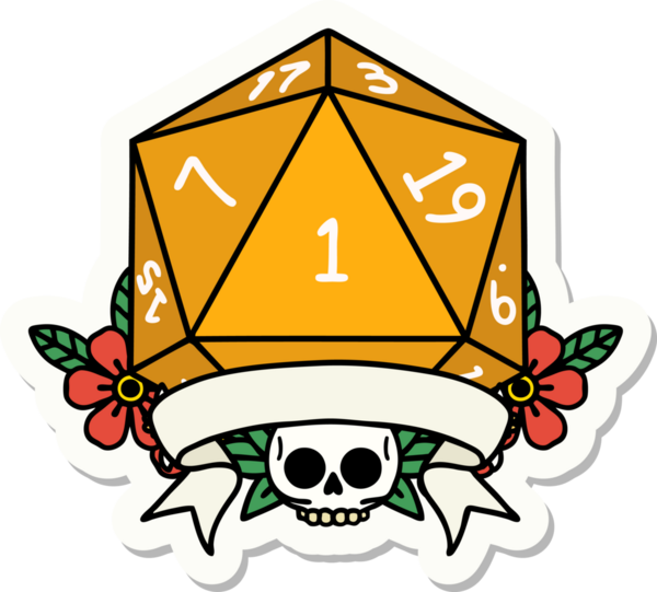 Bir insan tarafından çizilmiş doğal bir d20 zar etiketi.