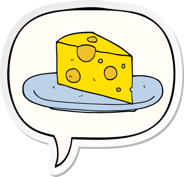 Bir insan tarafından çizilmiş konuşma balonu çıkartmalı karikatür peyniri.