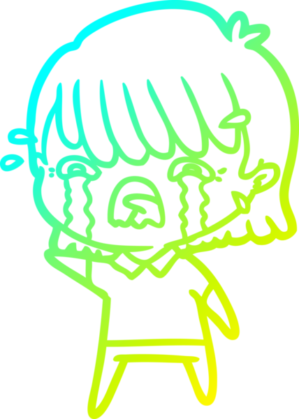 Bir insan tarafından çizilmiş ağlayan bir çizgi film kızı çizimi.