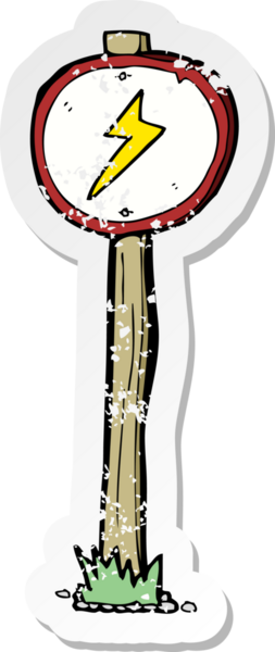 Bir insan tarafından çizilmiş elektriksel uyarı levhasının gerilimli retro çıkartması.