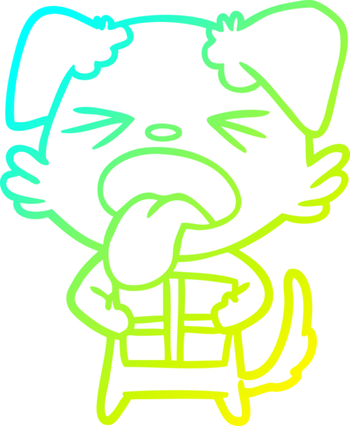 Bir insan tarafından çizilmiş noel hediyesi olan çizgi film köpeğinin soğuk gradyan çizimi