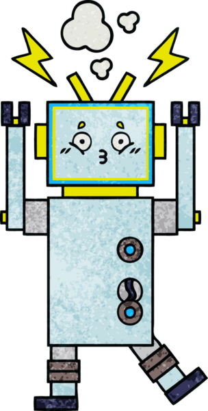 Bir insan tarafından çizilmiş bir robotun retro grunge dokusu