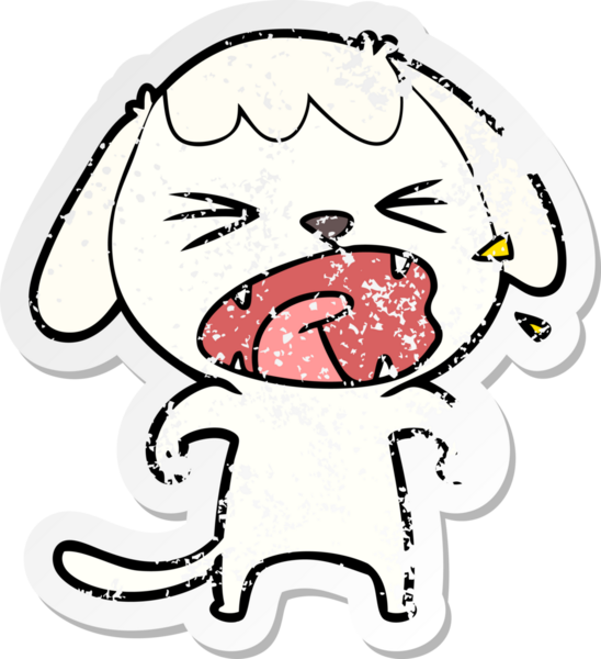 Bir insan tarafından çizilmiş şirin bir köpeğin sıkıntılı çıkartması.