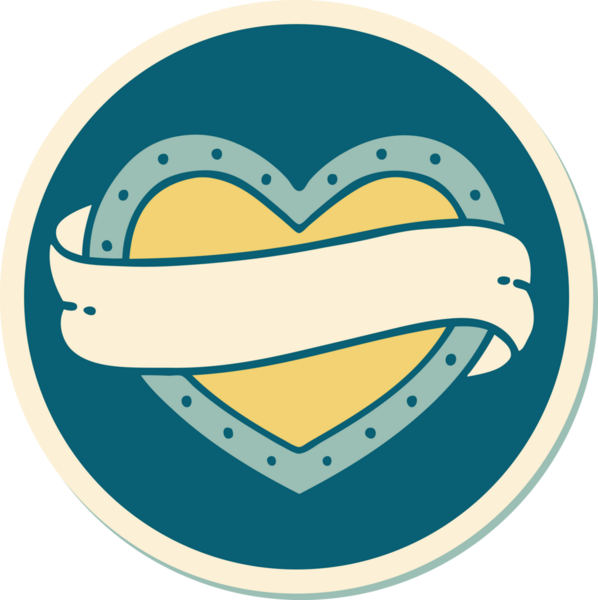 Bir insan tarafından çizilmiş geleneksel bir kalp ve bayrak stili dövme çıkartması.