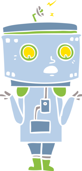 Bir insan tarafından çizilmiş düz renkli robot omuz silkme