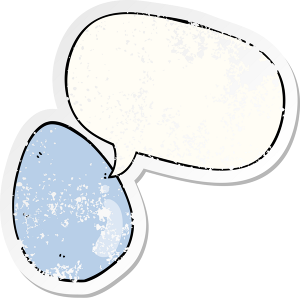 Konuşma baloncuğu olan karikatür yumurtası bir insan tarafından çizilmiş sıkıntılı eski bir çıkartma