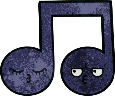 Bir insan tarafından çizilmiş müzikal notanın retro grunge desen karikatürü