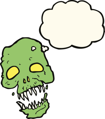 Bir insan tarafından çizilmiş düşünce baloncuklu korkunç kafatası