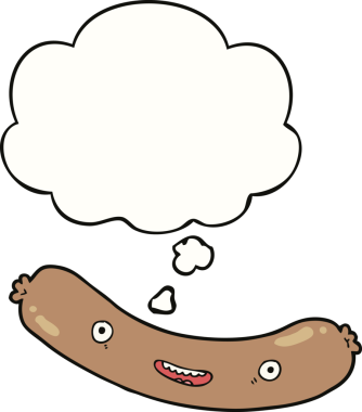 Bir insan tarafından çizilmiş düşünce baloncuklu çizgi film sosisi.