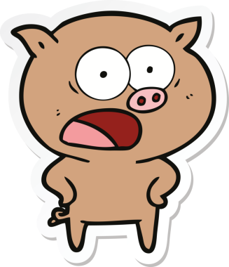 Bir insan tarafından çizilmiş domuz çizgi filmi etiketi.