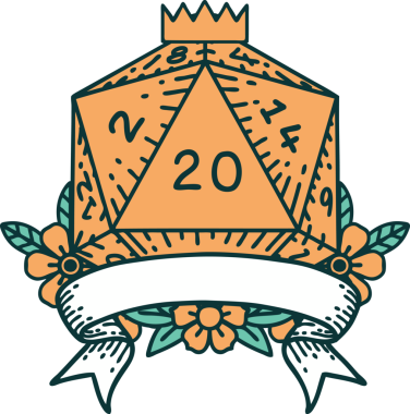 Retro Dövme Biçimi Doğal 20 kritik vuruş D20 zar bir insan tarafından çizildi