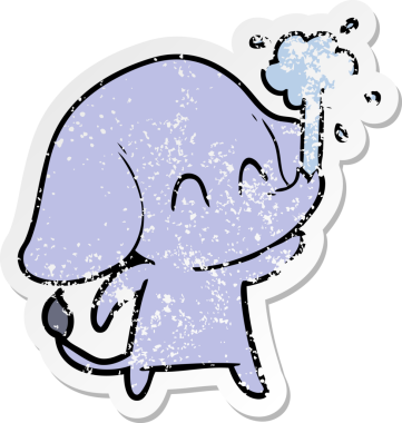 Bir insan tarafından çizilmiş su püskürten şirin bir filin sıkıntılı çıkartması.