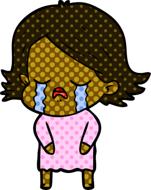 Bir insan tarafından çizilmiş ağlayan çizgi film kızı.