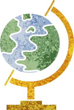 Bir insan tarafından çizilmiş bir dünyanın retro illüstrasyon tarzı karikatürü