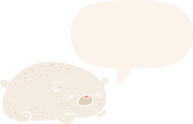 Bir insan tarafından çizilmiş konuşma baloncuğu olan şirin bir kutup ayısı.