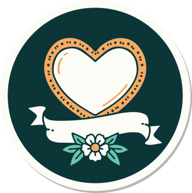 Bir insan tarafından çizilmiş geleneksel bir kalp ve bayrak stili dövme çıkartması.