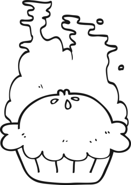 Bir insan tarafından çizilmiş siyah beyaz bir turta.