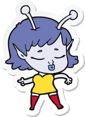 Bir insan tarafından çizilmiş uzaylı bir kızın çıkartması.