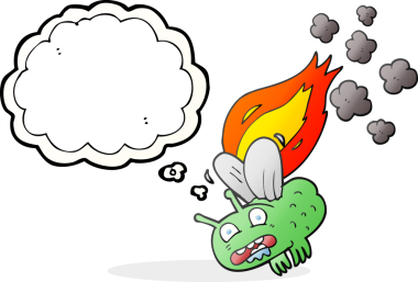 Serbest çizim düşünce baloncuğu sineği bir insan tarafından çizilip yakılıyor.