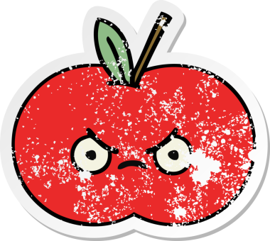 Bir insan tarafından çizilmiş kırmızı elma çizgi filminin sıkıntılı çıkartması.