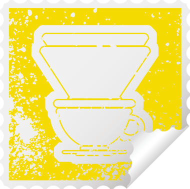 Bir insan tarafından çizilmiş filtre kahve fincanının sıkıntılı çıkartma simgesi çizimi