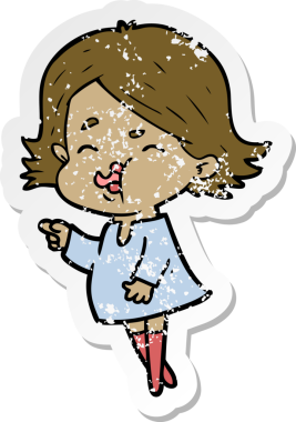 Bir insan tarafından çizilmiş karikatür kızının sıkıntılı çıkartması.